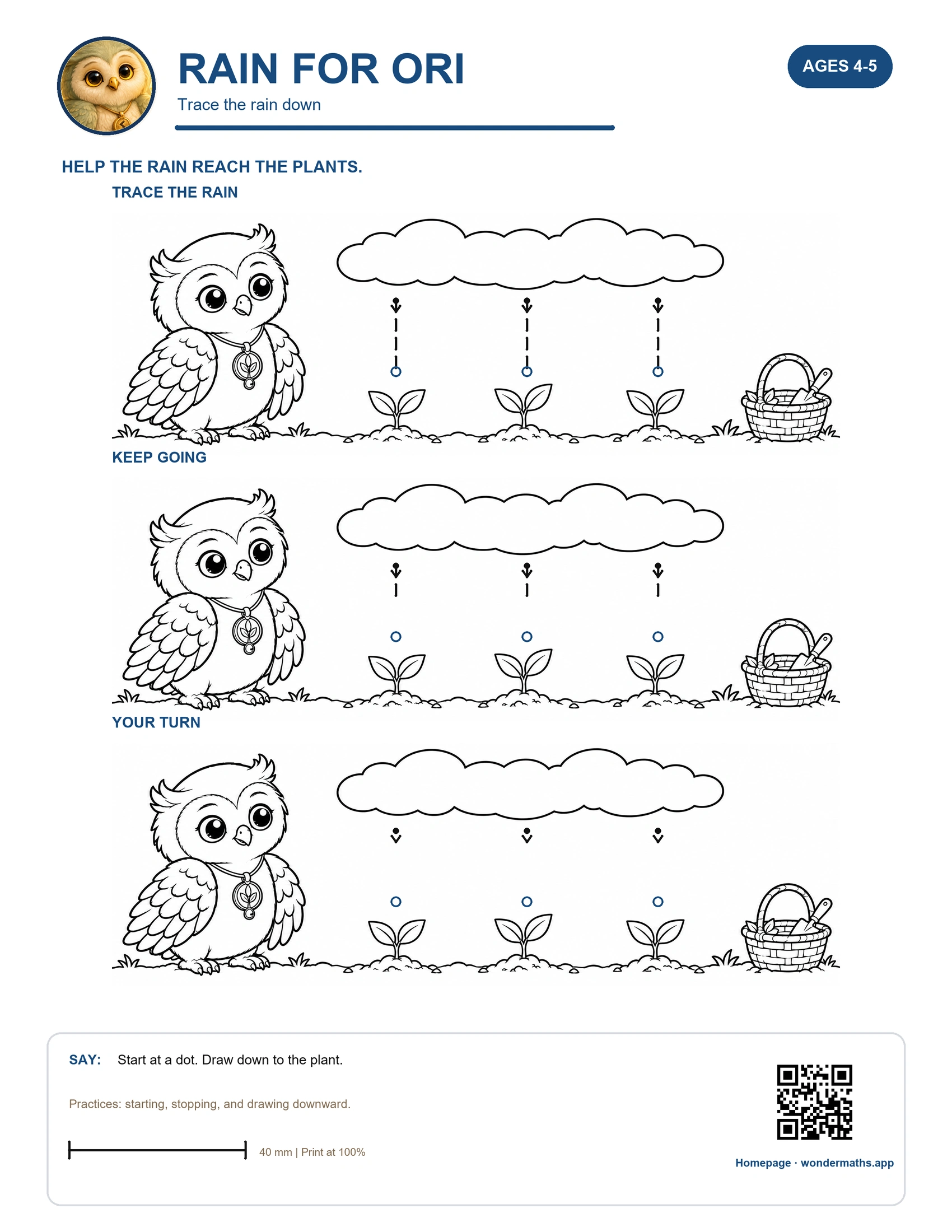 Rain for Ori tracing card for the Illustrated Little Trails pages, ages 4–5