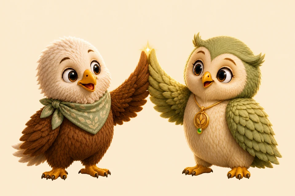 Aro and Ori touch wings in a high-five