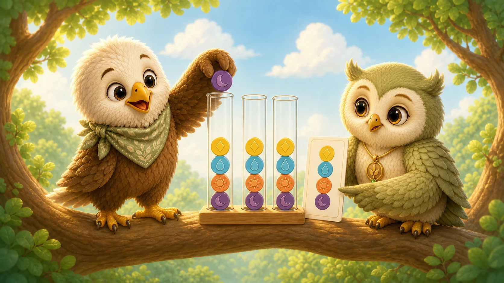 Aro copies Ori's colored shape pattern into a transparent tube