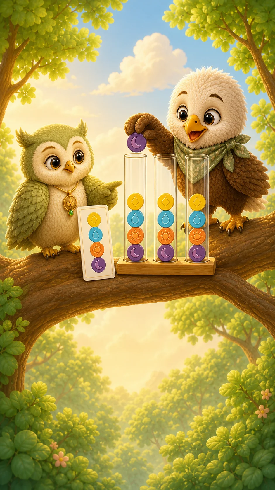Aro copies Ori's colored shape pattern into a transparent tube