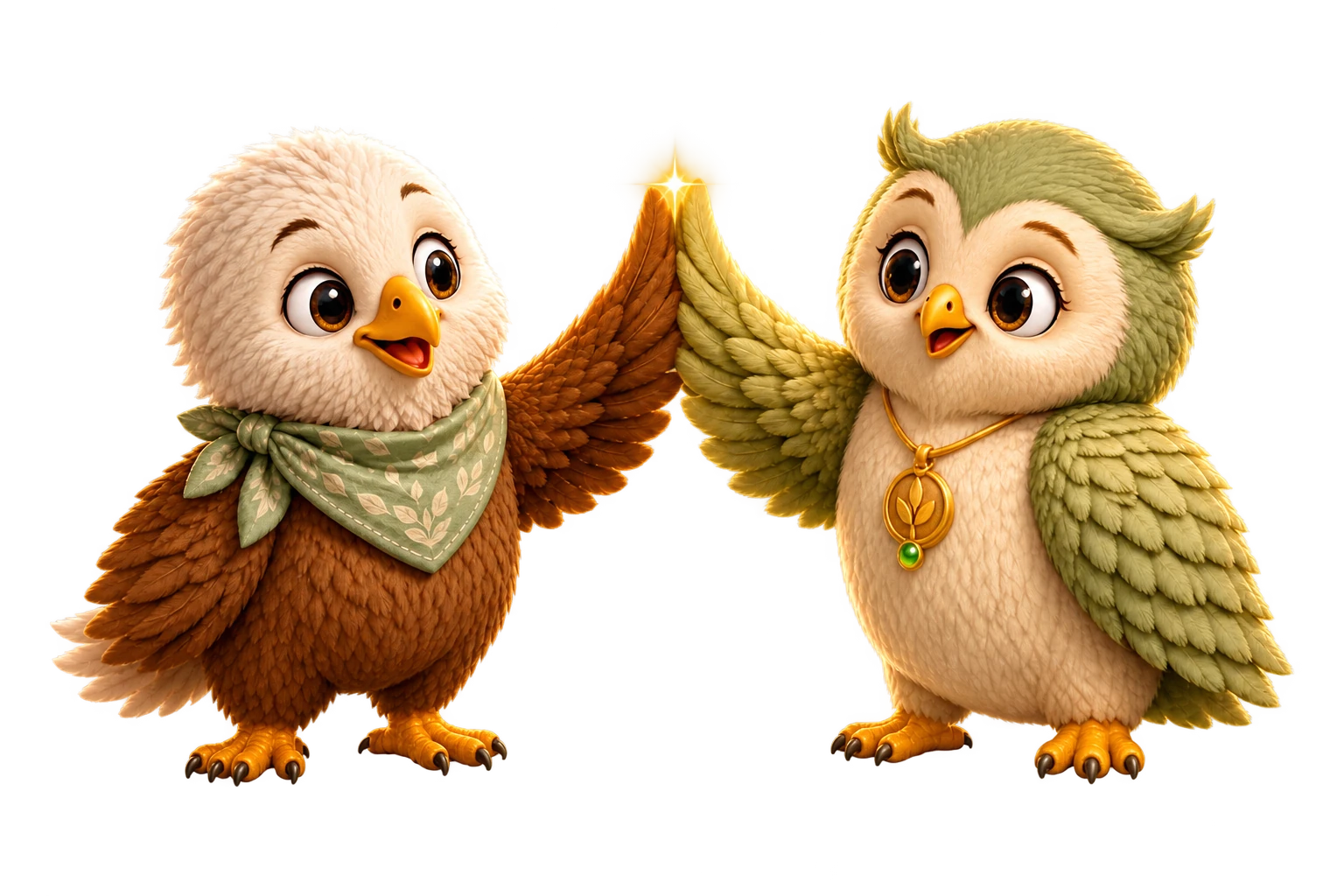 Aro and Ori touch wings in a high-five