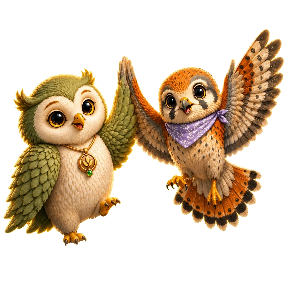 Ori and Falo giving a wing high-five