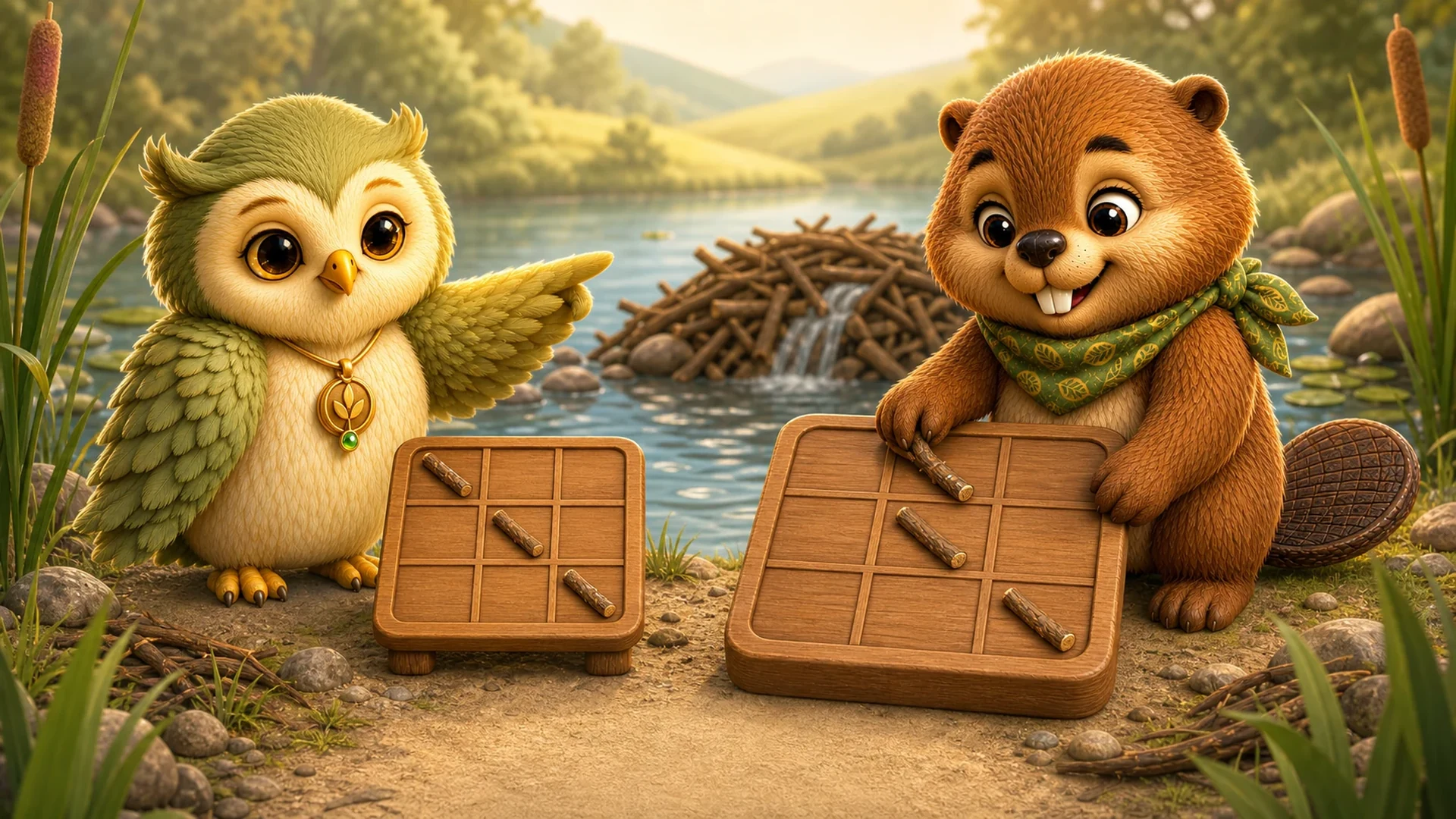 Ori shows a twig pattern and Kova rebuilds it at the dam.