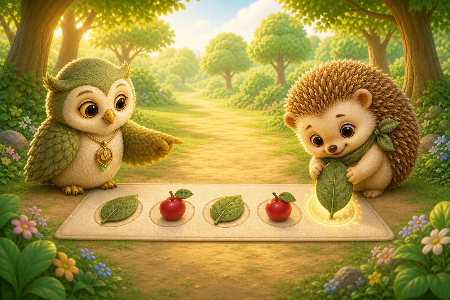 Ori and Nima complete a repeating leaf and berry pattern