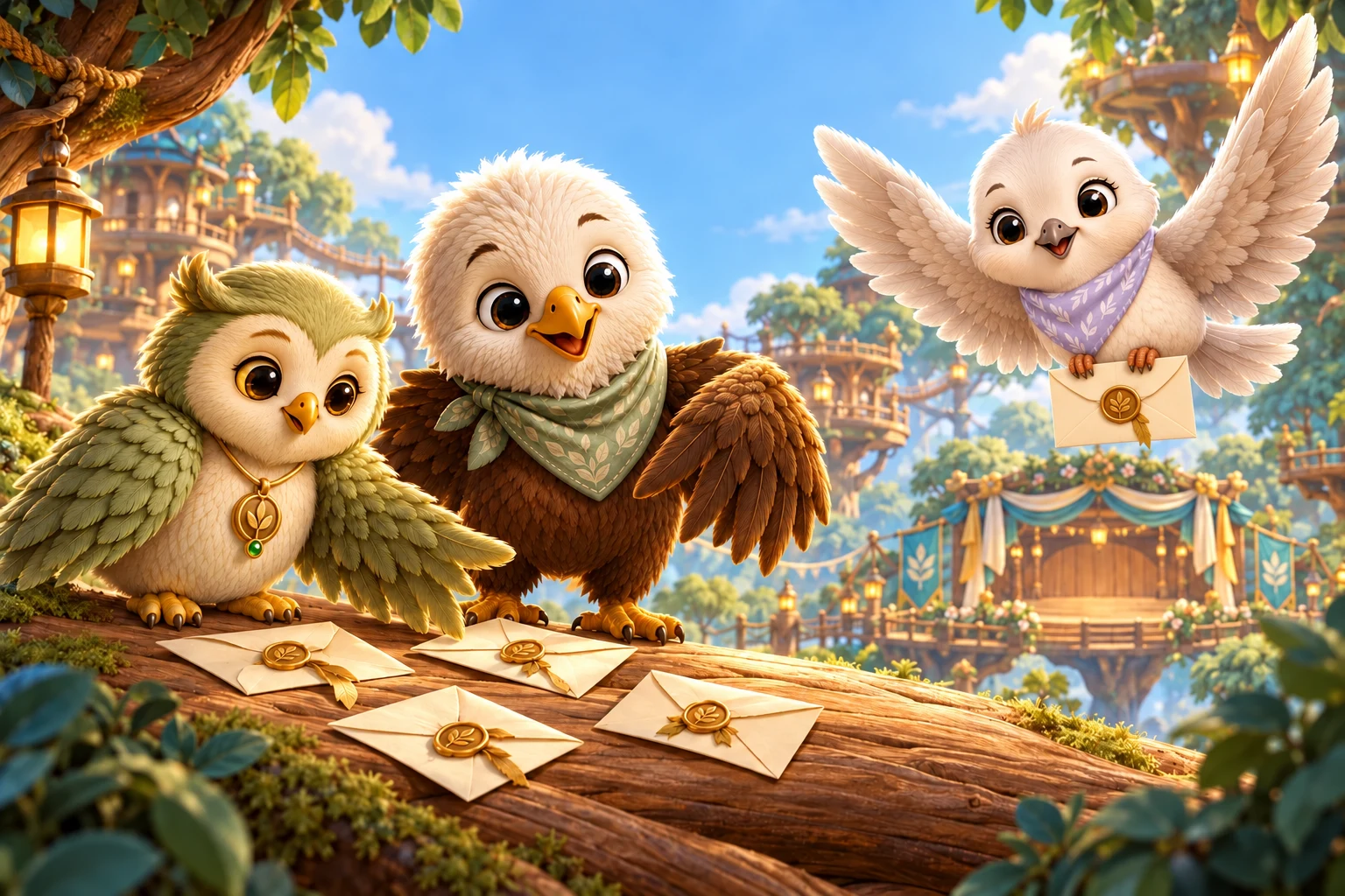 Aro, Ori and Lula discover invitations scattered by the wind in their treetop village.